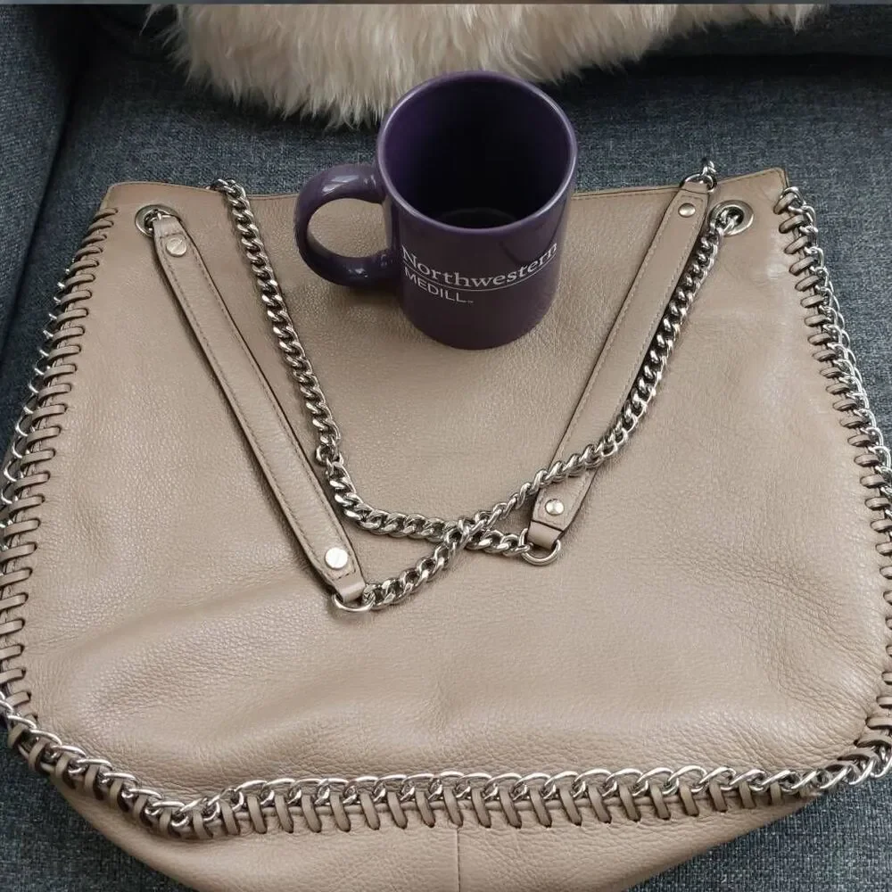 Michael Kors Chelsea Large Shoulder Bag | Dark Dune Leather Chain Detail Tote